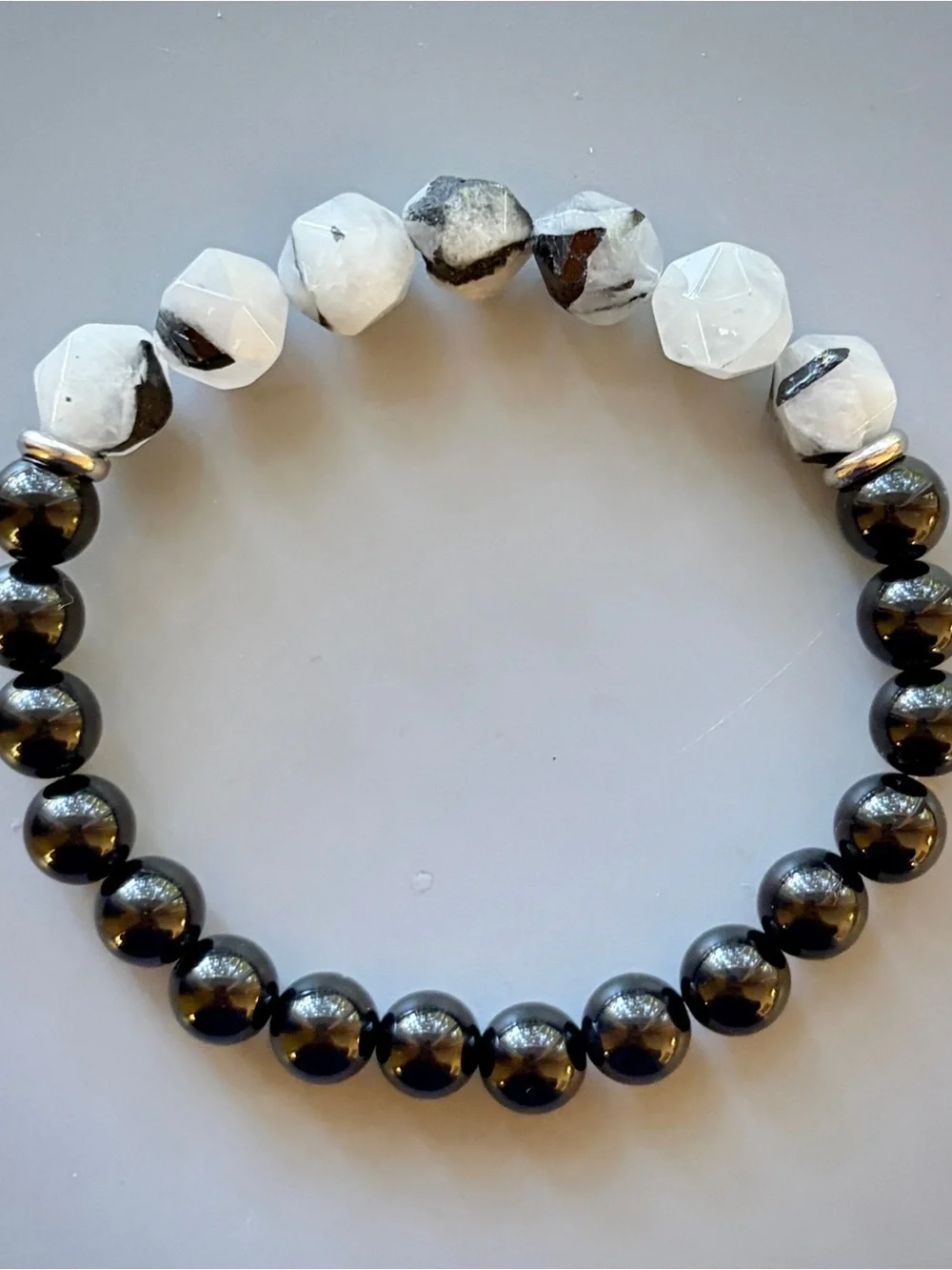 Black and white Rutilated Quartz Handcrafted Bead Bracelet